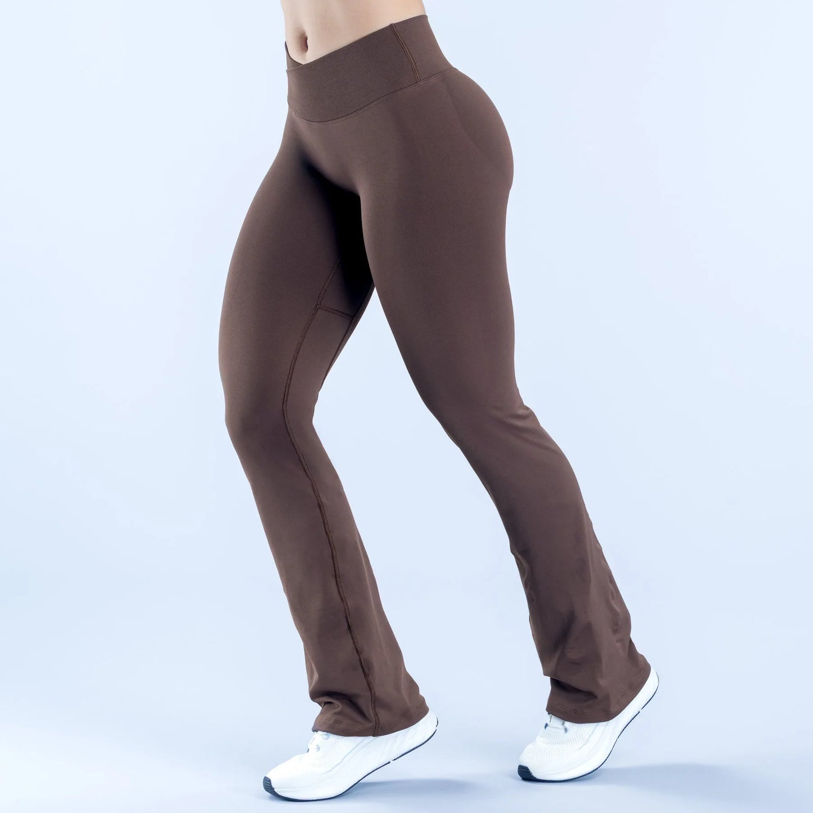 Women's High Waist Nylon Blend Flared Workout Pants with Mesh Insets
