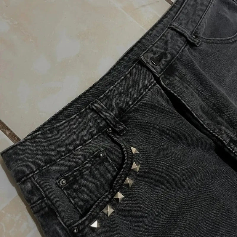 Men's Tooth Embroidered Wide Leg Denim Jeans for Casual Everyday Wear