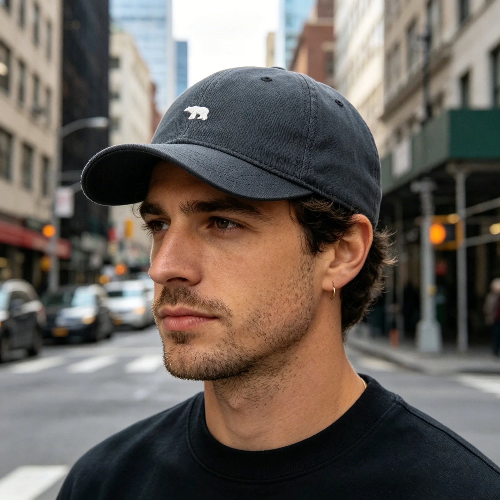 Bear Embroidered Baseball Cap with Adjustable Back Strap