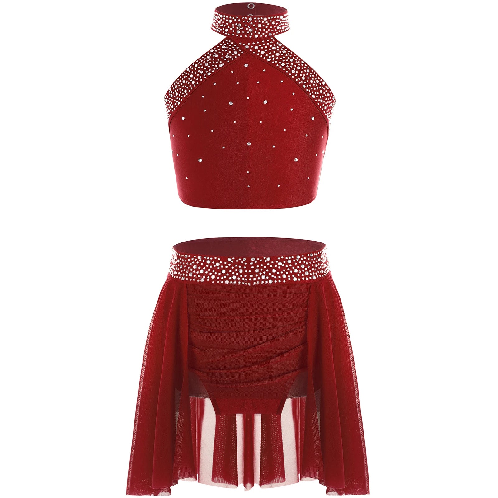 Girls' Lyrical Dance Costume Styles with Rhinestones and Skirted Outfit Options