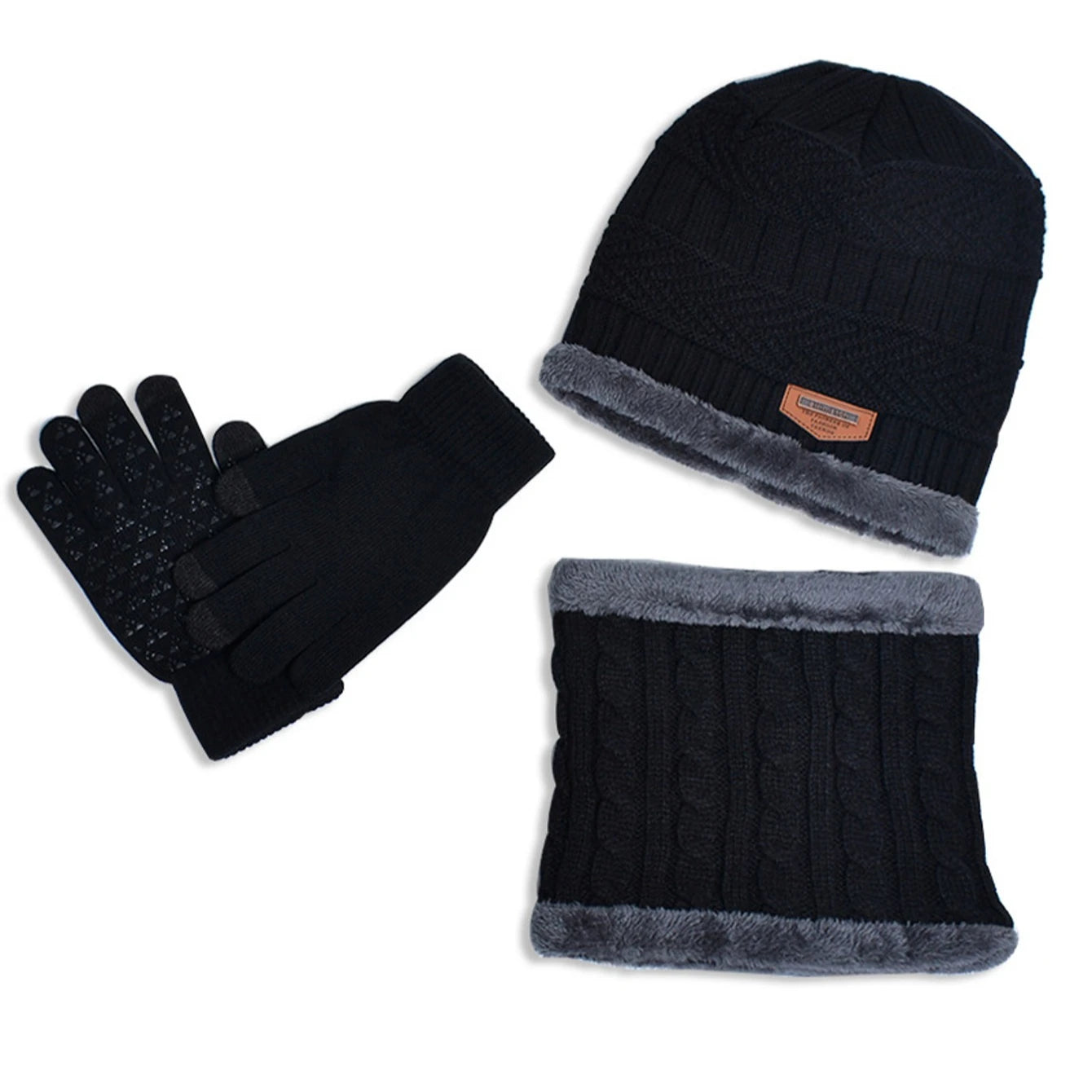 Men's Knitted Hat Scarf and Gloves Set for Outdoor Winter Wear