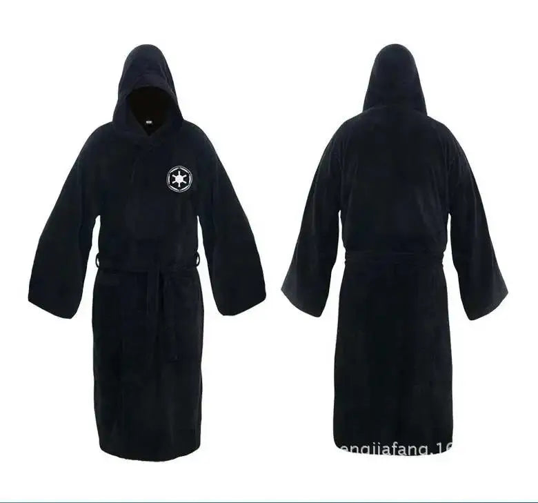 Men's Embroidered Hooded Long Sleeve Tie Waist Bathrobe