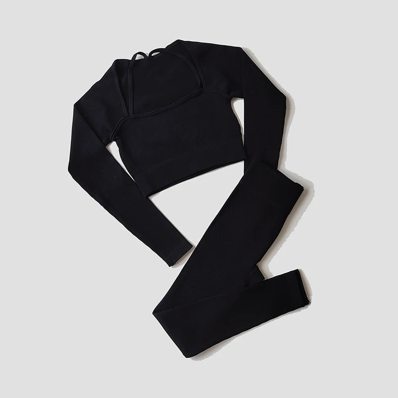 Women's Variable Sleeve Top Bra And Leggings Yoga Set
