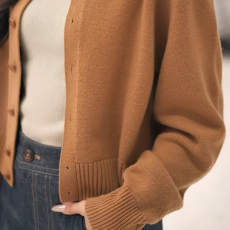 Autumn/Winter round-neck 100% wool knitted sweater cardigan women's coat long-sleeved top