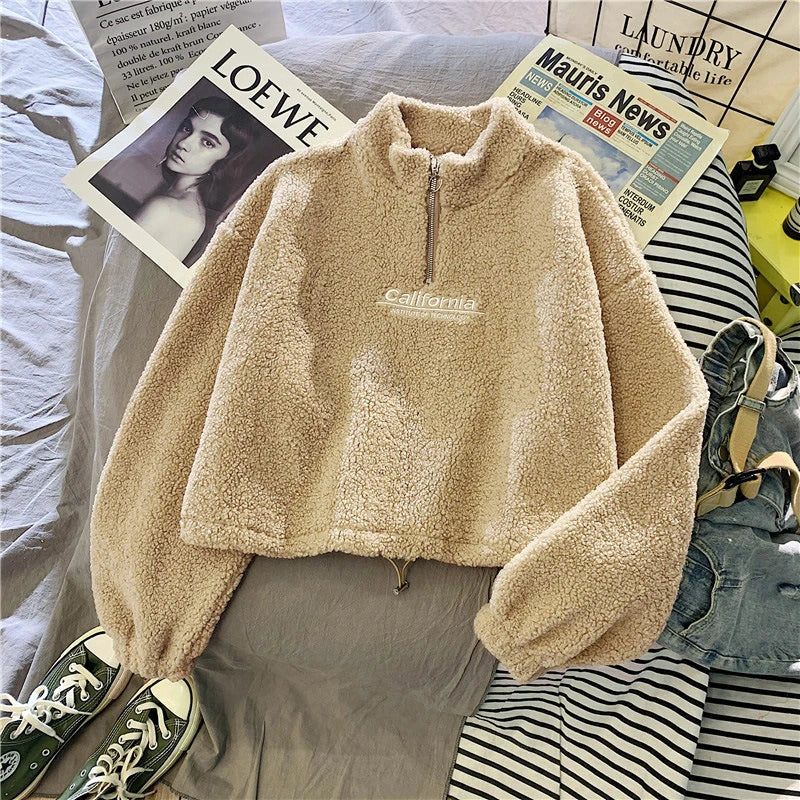 Stand Collar Half Zip Long Sleeve Casual Pullover Sweatshirt