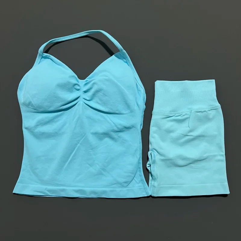 Women's Halter Tank And Shorts Yoga Set For Workout Outfits