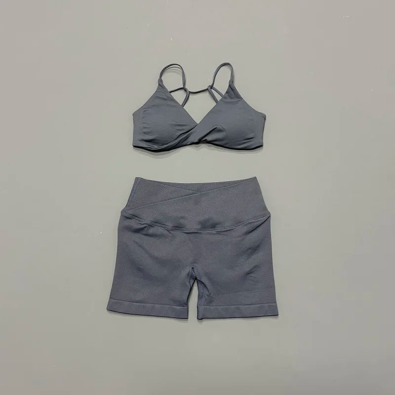Women's Strappy Bra And Shorts Yoga Set For Workout Outfits