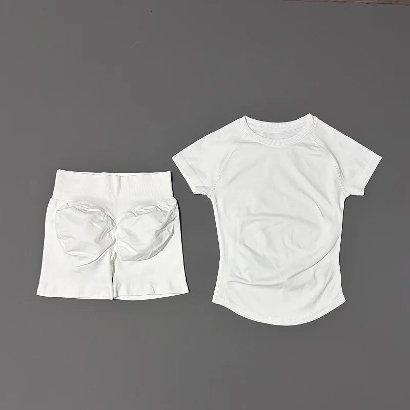 Women's Short-Sleeve Top and Shorts Yoga Set