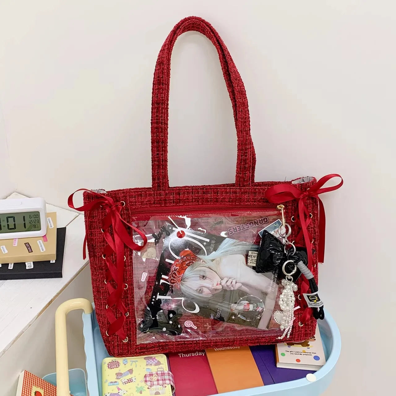 Decorative Display Tote Bag with Transparent Front Pocket
