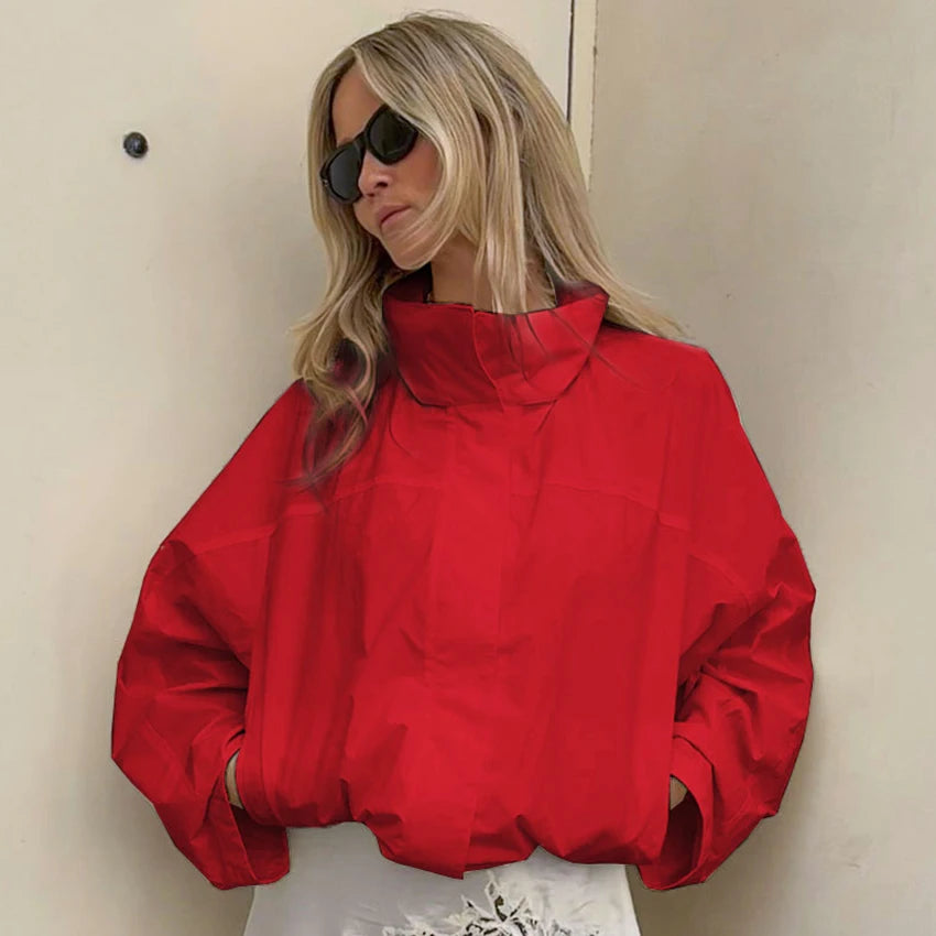 Women's Stand Collar Zip Front Jacket for Layered Outfits