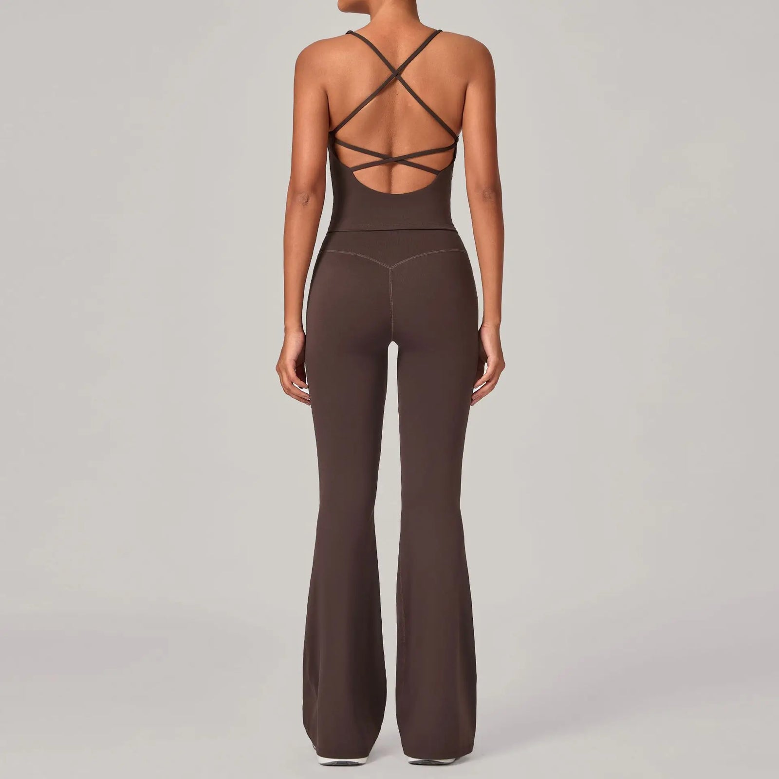 Women's Backless Tank And Flared Pants Yoga Set
