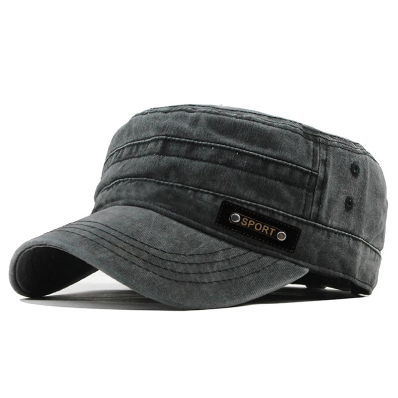 Flat Crown Cotton Cap with Short Curved Brim