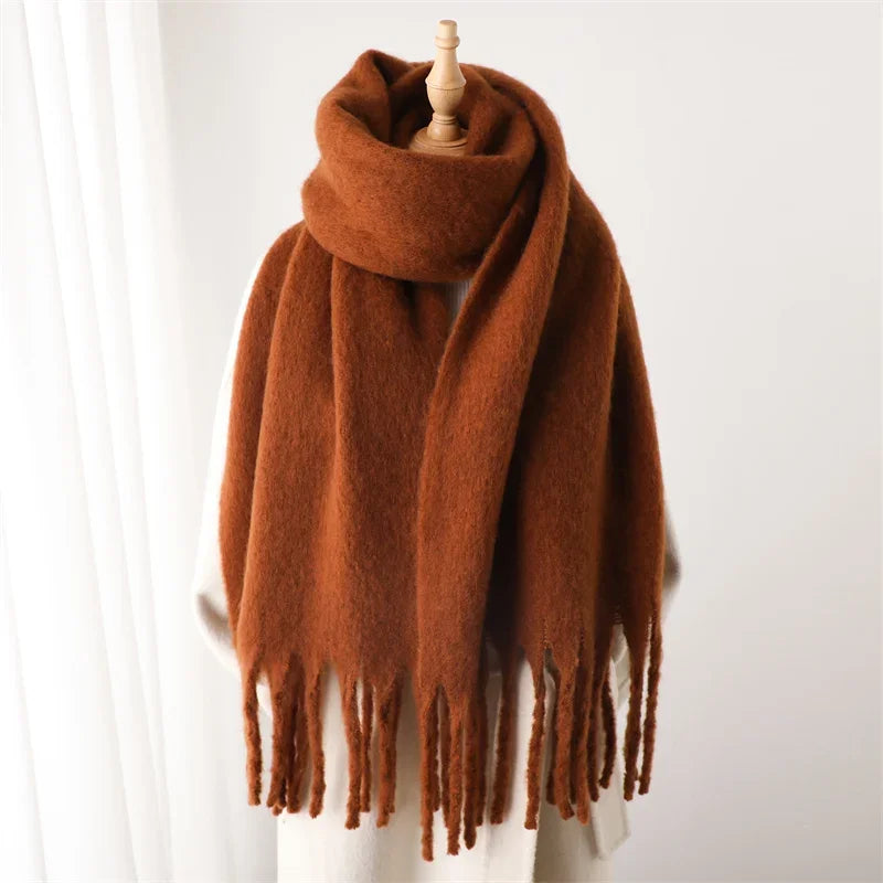 Solid Long Fringed Scarf for Draped Neck Styling