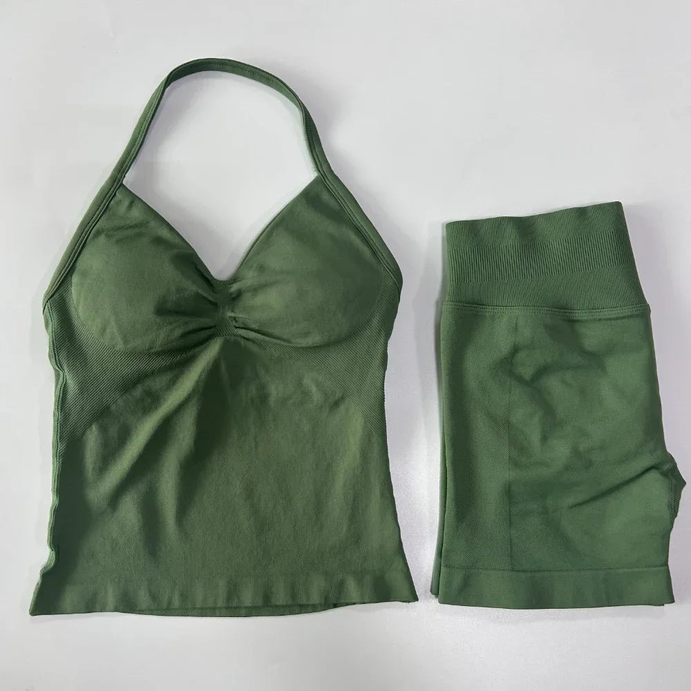 Women's Halter Tank And Shorts Yoga Set For Workout Outfits
