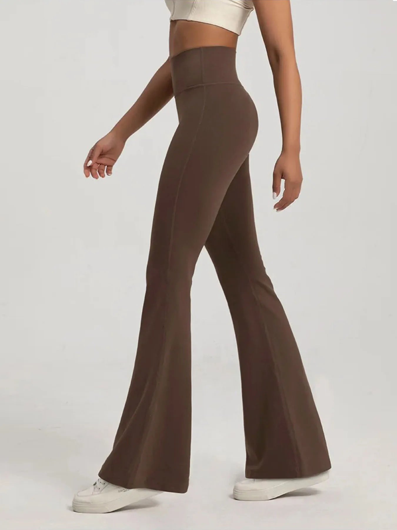 Women's High Crossover Waist Cotton Flared Pants for Yoga and Casual Wear