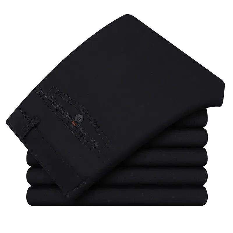 Men's High-Waist Cotton Straight-Leg Full-Length Pants