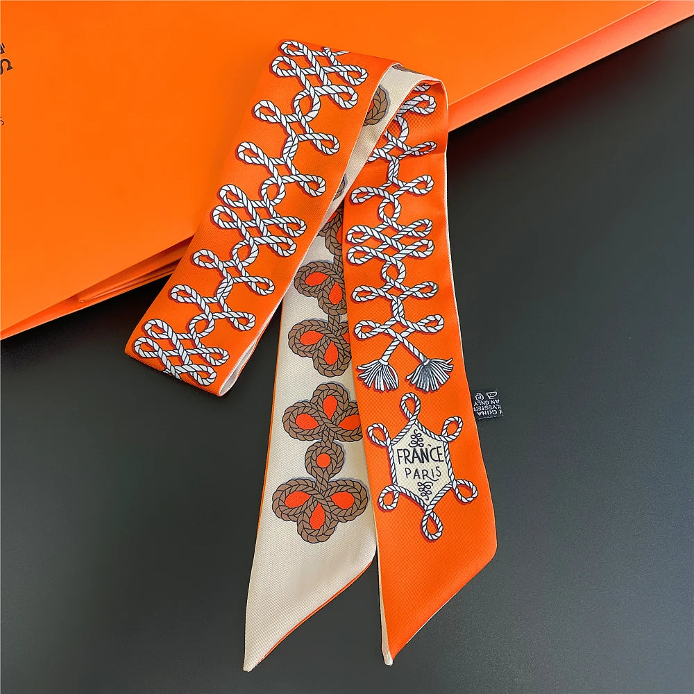 Horse Motif Skinny Scarf with Decorative Printed Patterns