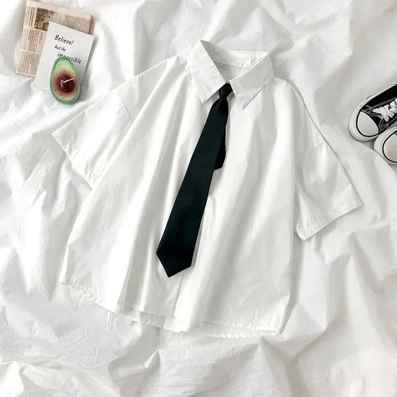 Women's Short Sleeve Collared Shirt with Tie Option