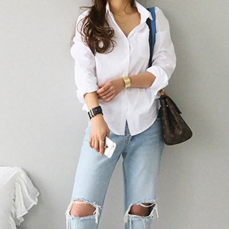 Women's Loose Collared Long Sleeve Shirt
