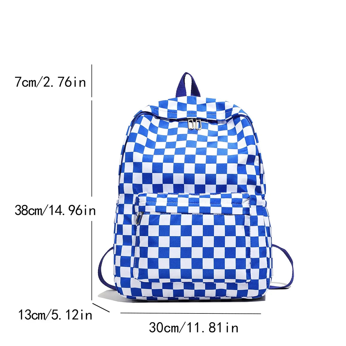 Women's Checkerboard Print Backpack with Front Pocket and Adjustable Shoulder Straps