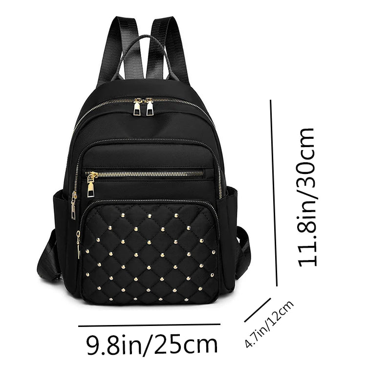 Quilted Front Backpack with Stud Details and Adjustable Shoulder Carry Straps