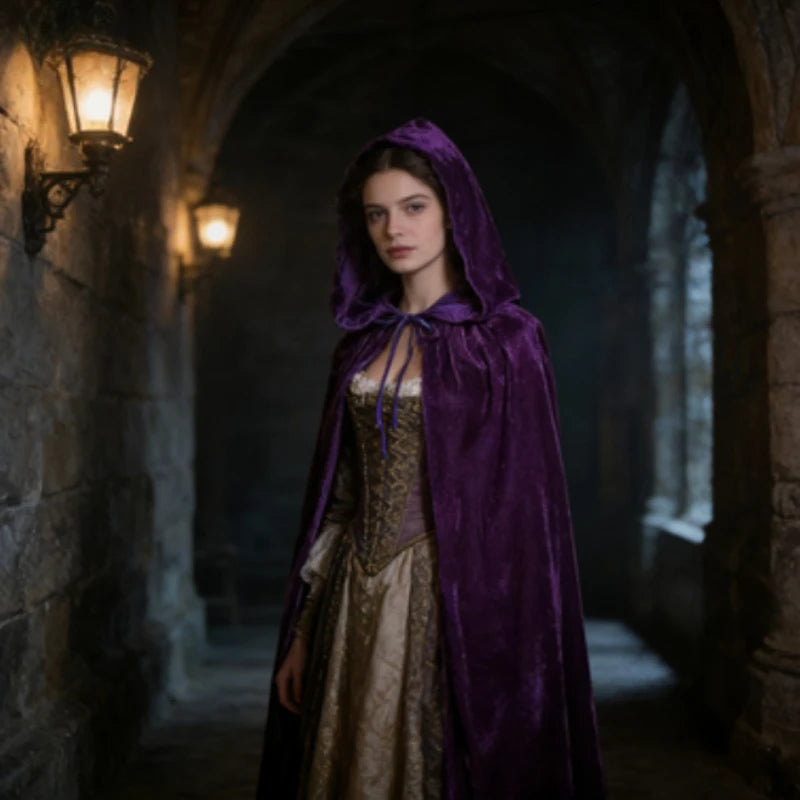 Velvet Hooded Cape for Layering over Tops and Dresses