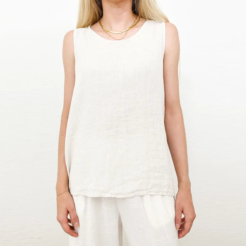 Women's Linen Sleeveless Longline Tank Top with Button Detail for Casual Outfits