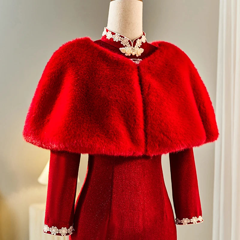 Plush Short Bridal Cape for Layering over Outfits