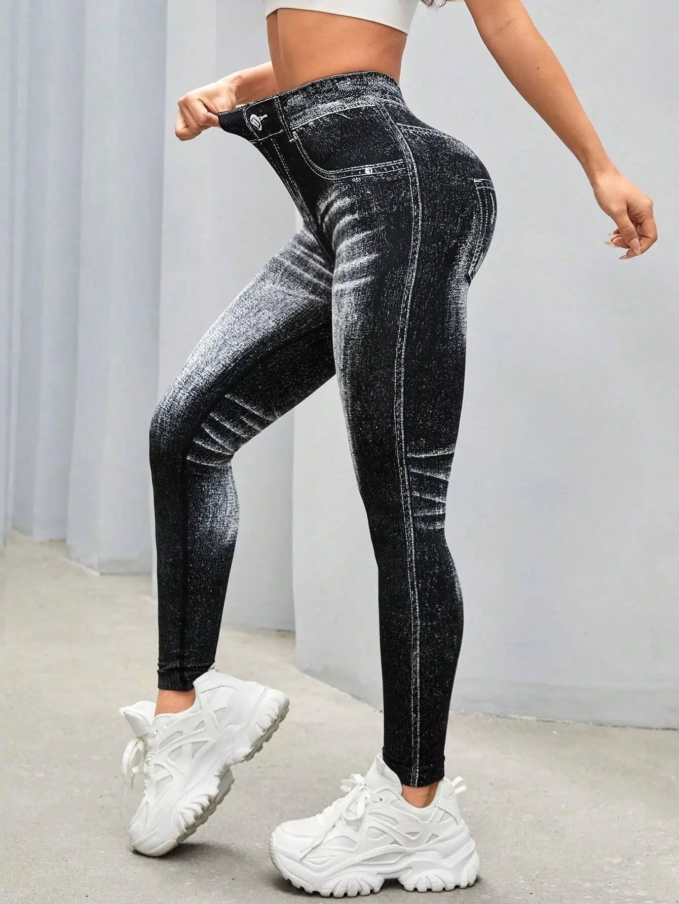 Women's Denim Look Full Length Leggings For Workout Outfits