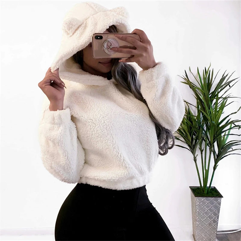 Bear Ear Long Sleeve Pullover Casual Hoodie for Layering