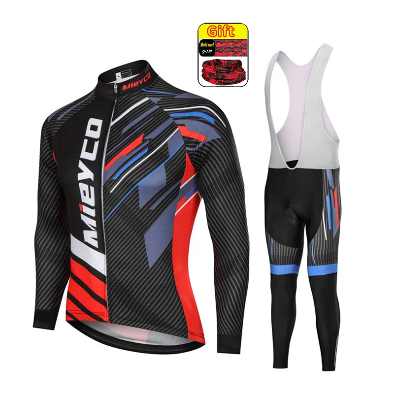 Men Autumn Long Sleeve Cycling Jersey Set MTB Mountain Bike Sportswear Slim Fit