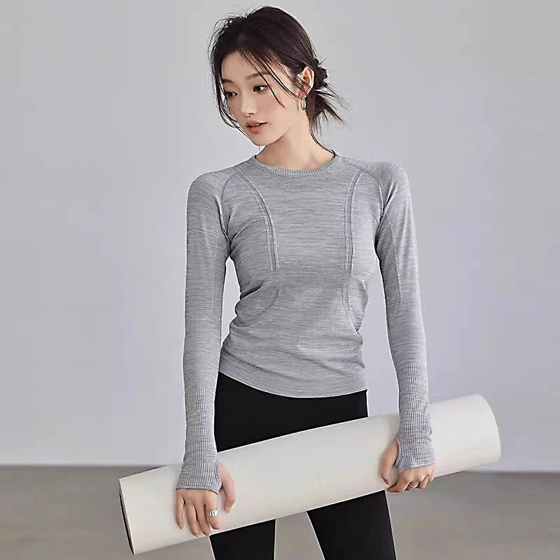 Women's Fitted Crew Neck Long Sleeve T-shirt For Workout Outfits