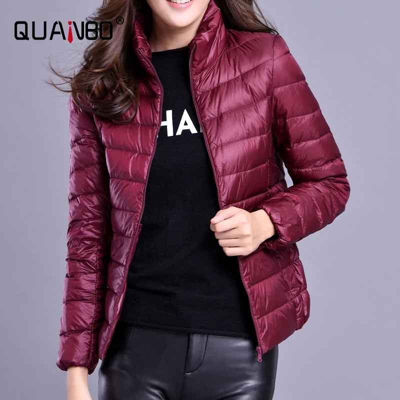 Women's Quilted Stand Collar Zip Front Jacket for Layered Outfits