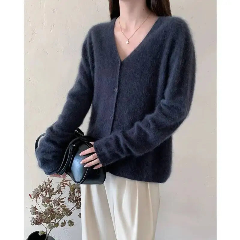 Women's V Neck Full Button Front Cardigan Casual Knit Layer