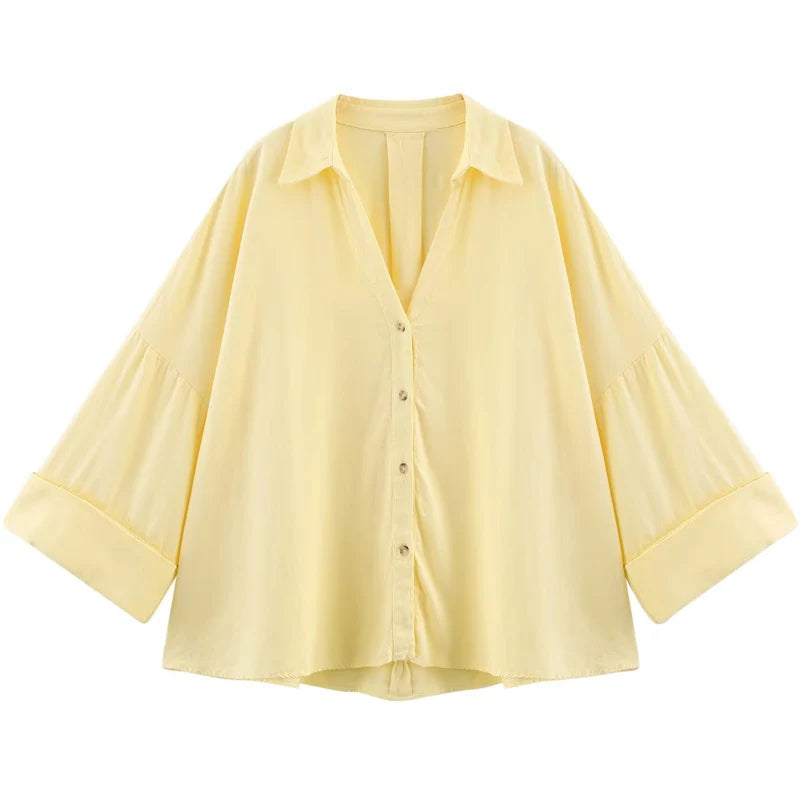 Women's Striped Wide Sleeve Cropped Button Front Shirt
