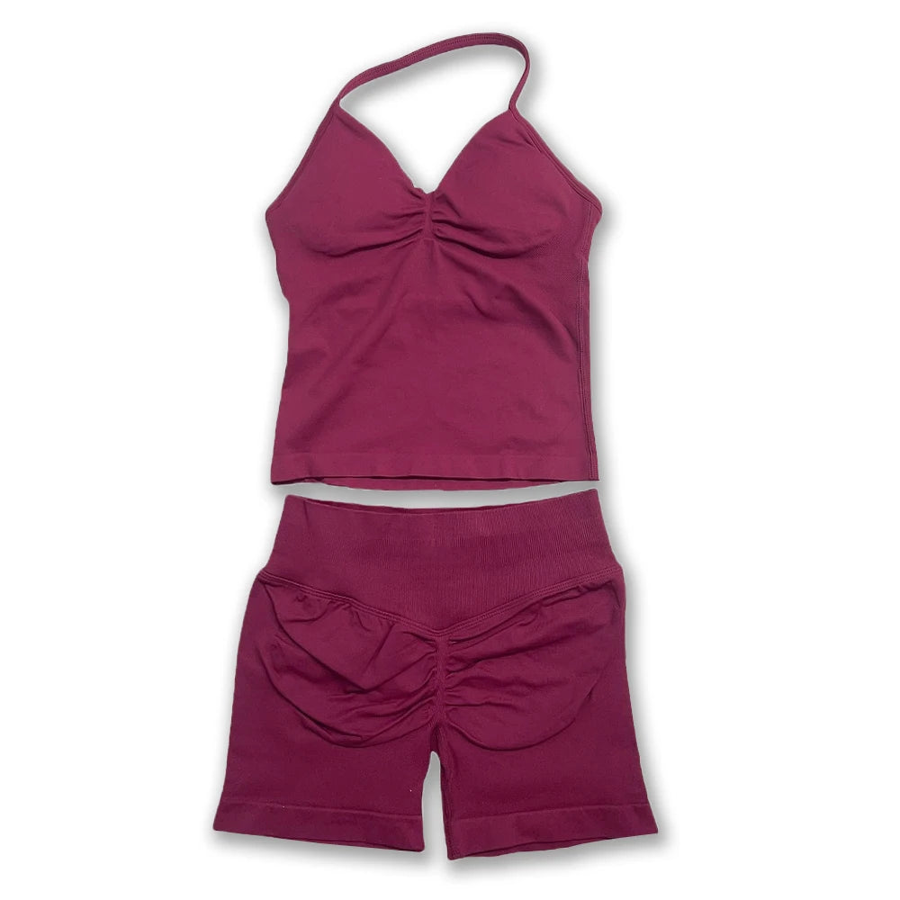 Women's Halter Tank And Shorts Yoga Set For Workout Outfits