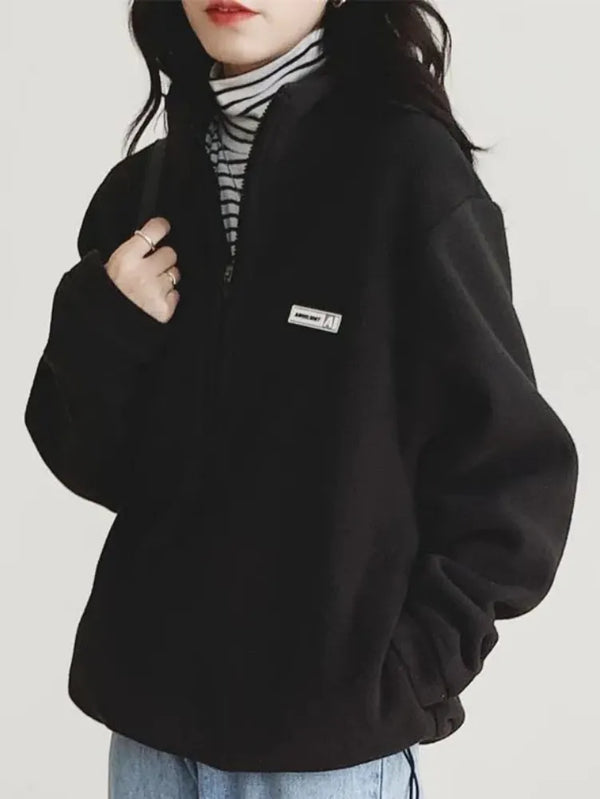 Korean Warm Fleece Hoodies Women Casual Kpop Fashion Plus Velevt Sweatshirt Top Autumn Winter