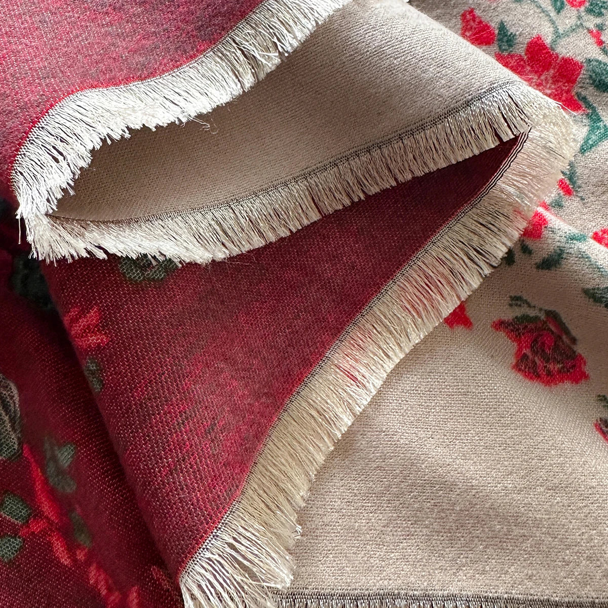 Floral Pattern Fringed Wrap Scarf for Layering over Outfits