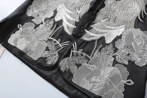 Vest For Women Chinese Style Disc Button Stand Collar Exquisite Craft Embroidery Animal Chiffon Silk Sleeveless Jackets