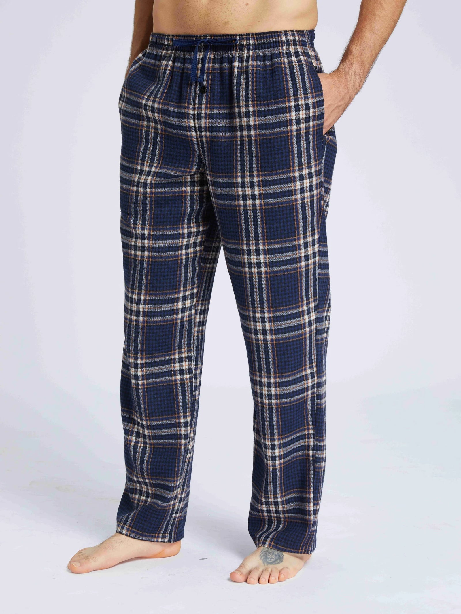 Men's Plaid Elastic Waist Pocket Straight Leg Pajama Lounge Pants