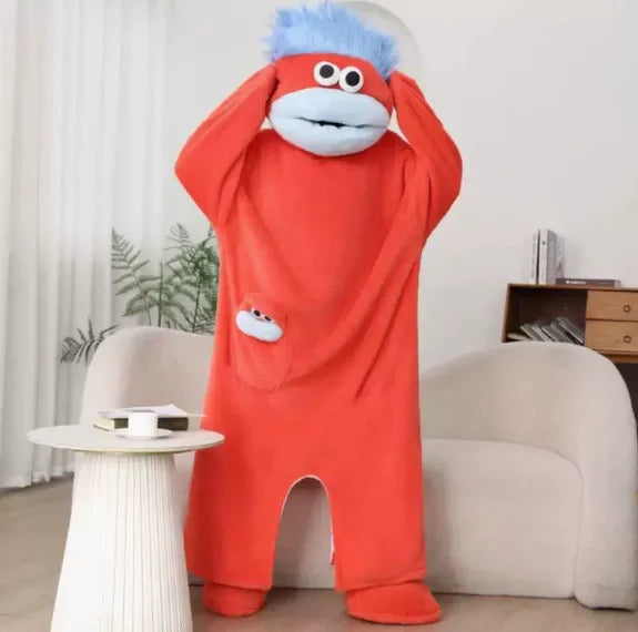 Cartoon Hooded Zip Front Long Sleeve Plush Pajama Jumpsuit