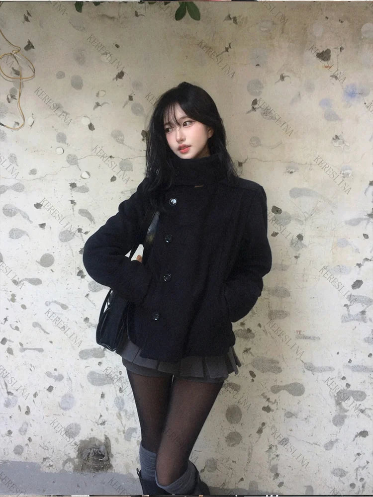 Fitted High-Collar Long-Sleeve Zip-Front Jacket