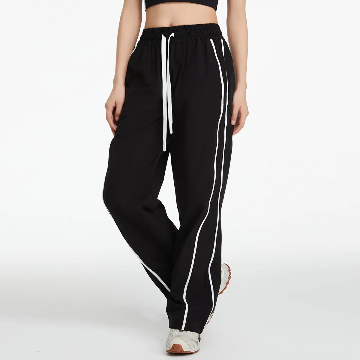 Women's Drawstring Side Stripe Pants For Workout Outfits
