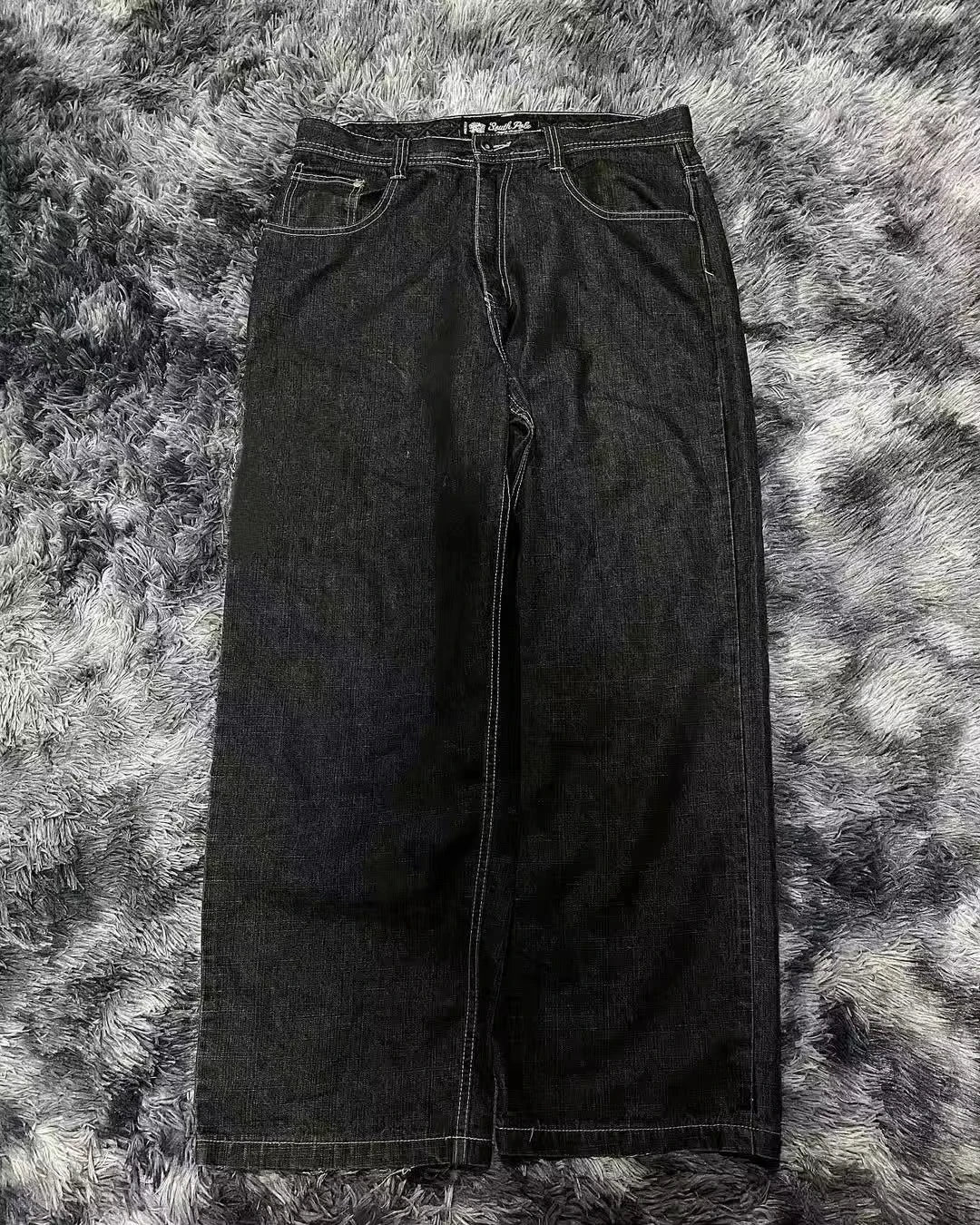 Men's Embroidered Wide Leg Denim Jeans for Casual Everyday Wear