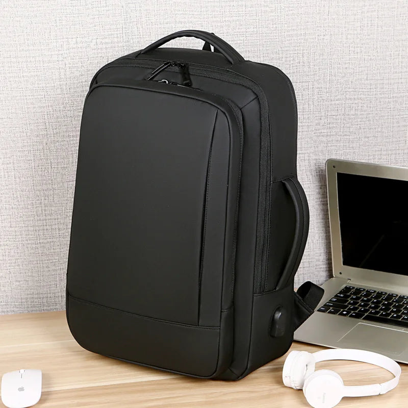 Expandable Travel Backpack with Boxy Shape and Multiple Carrying Positions