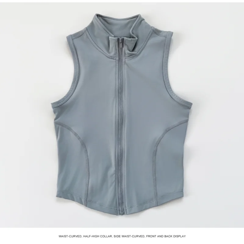 Women's Stand Collar Zip Front Vest For Workout Outfits
