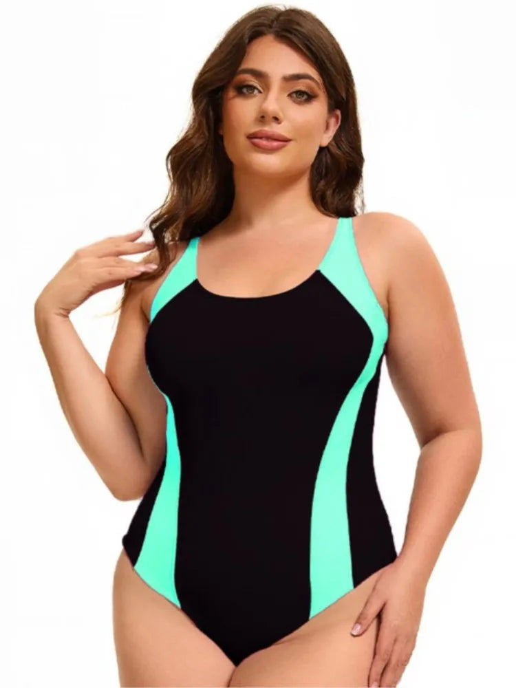 Women's Colour Block Cross Back Strappy One Piece Swimsuit
