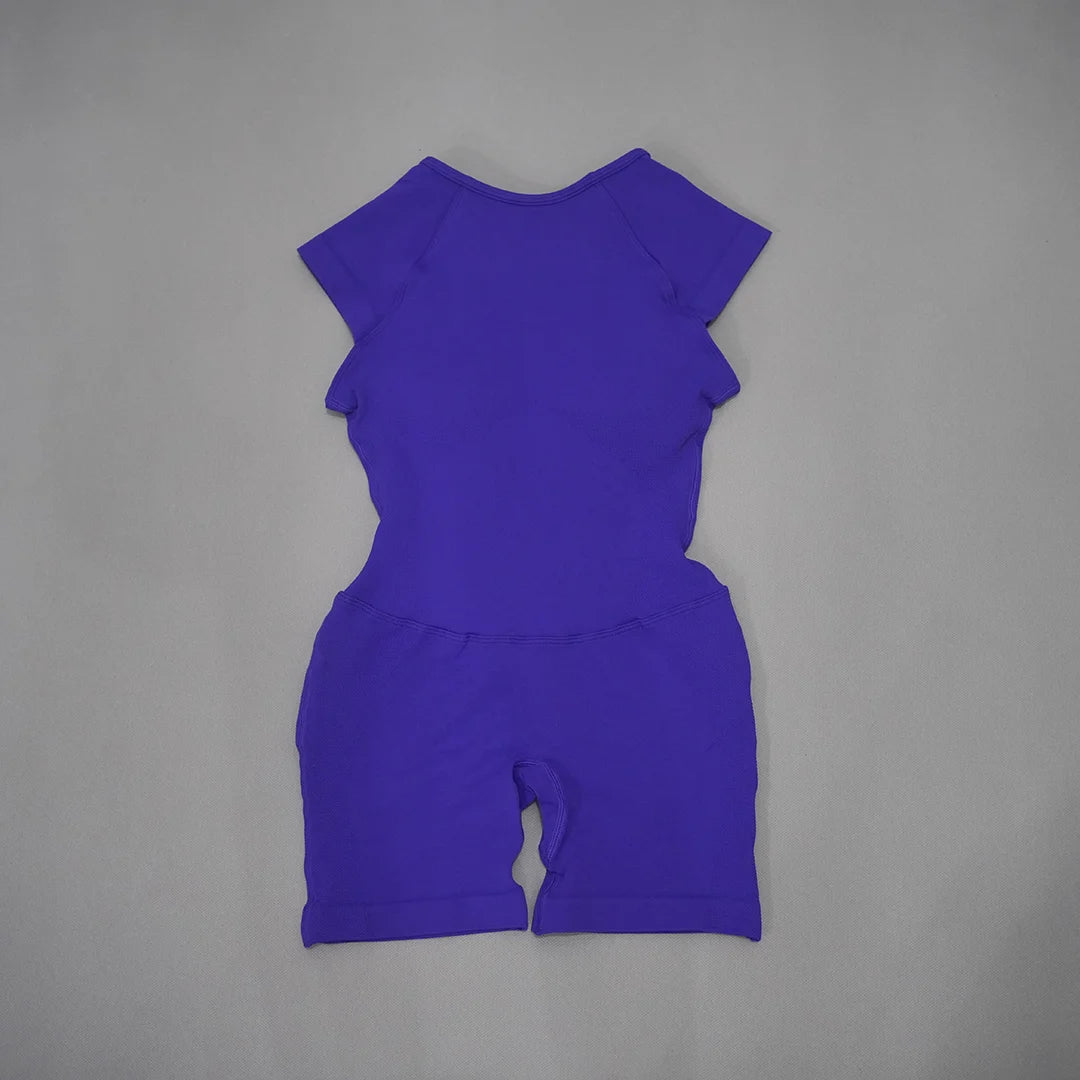Women's Cap Sleeve Nylon Blend Workout Romper with Open Back