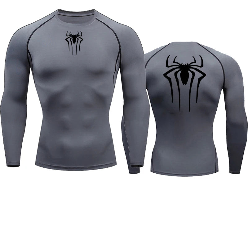 Spider Graphic Compression Long Sleeve Rash Guard For Sports Outfits