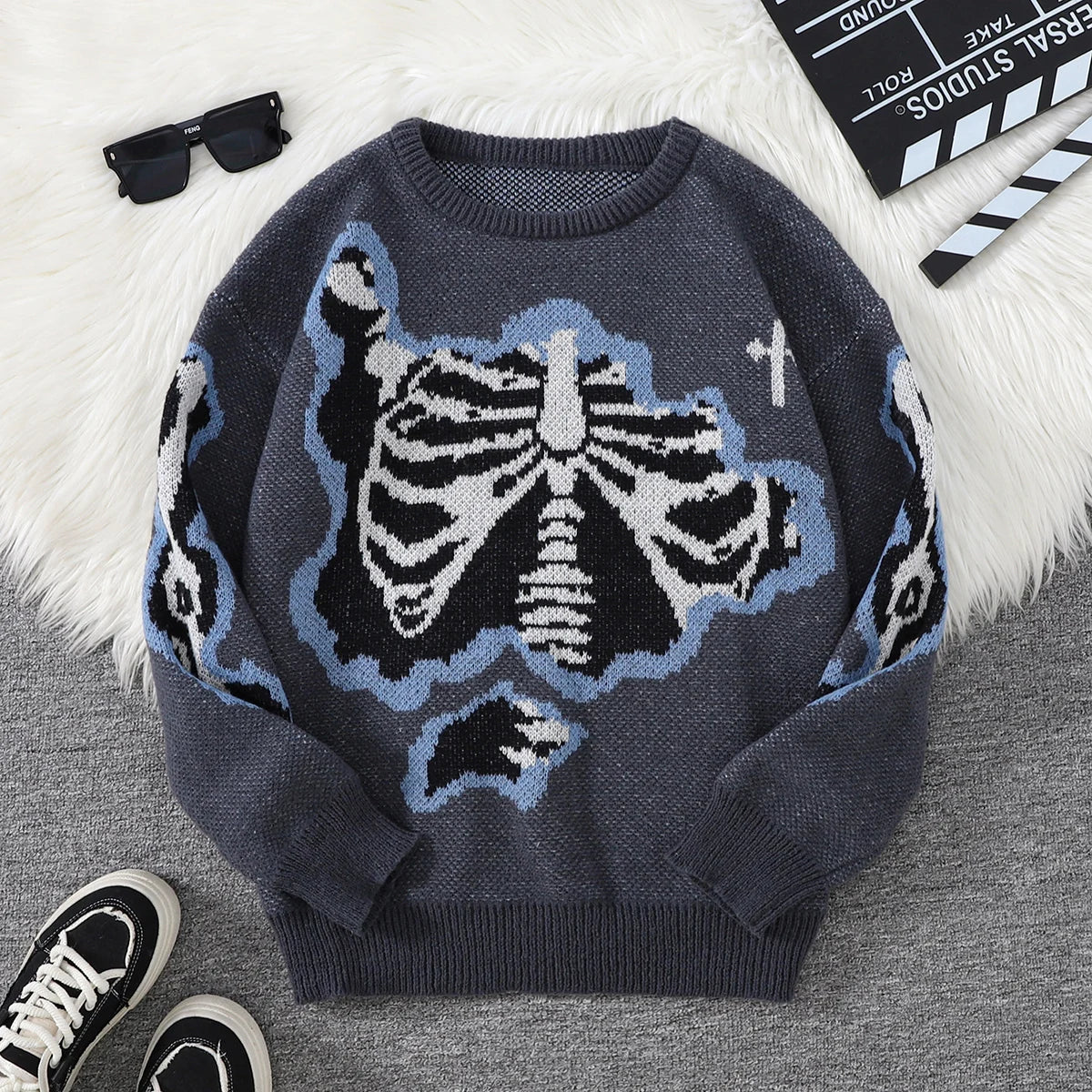 Men's Skeleton Graphic Crew Neck Knit Sweater